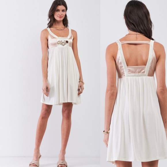 Ladies Cream & Champagne Satin dress - Picture 3 of 3